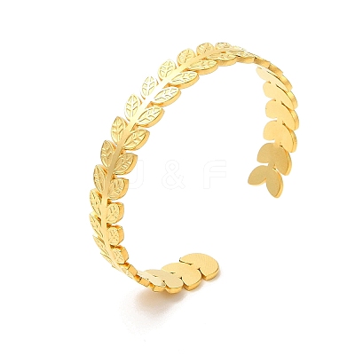 Ion Plating(IP) 304 Stainless Steel Leaf Open Cuff Bangles BJEW-L682-029G-1