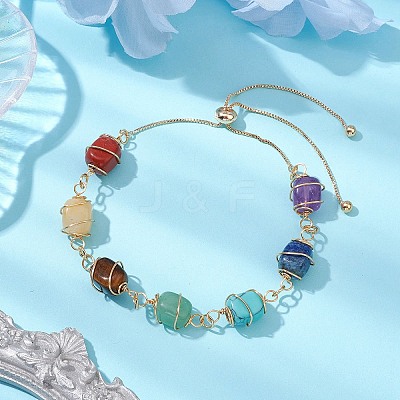 Natural & Synthetic Mixed Gemstone Beads Slider Bracelets BJEW-JB11271-1