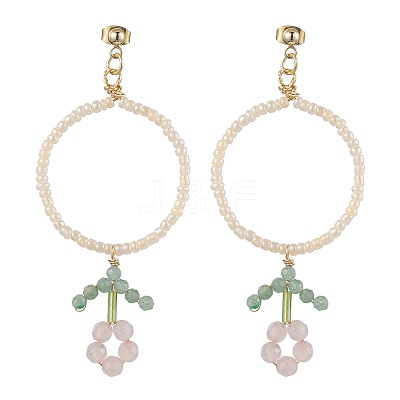 Flower Glass Seed Beads Dangle Earrings EJEW-MZ00148-01-1
