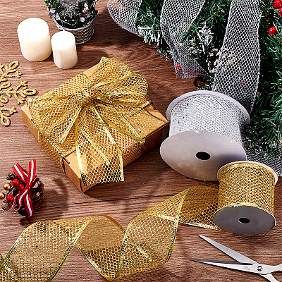 2 Rolls 2 Colors 9M Sparkle Polyester Mesh Ribbon with Paillettes OCOR-PH0005-94-1