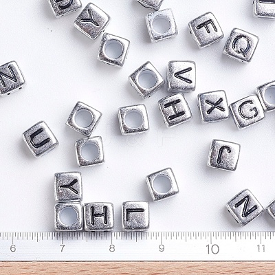 Antique Silver Plated Large Hole Acrylic European Beads X-PACR-Q099-01-1