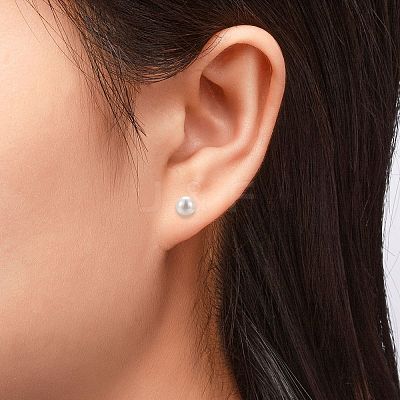 Anti-Tarnish Pearl Ball Stud Earrings EJEW-Q701-01B-1
