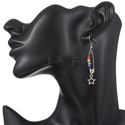 Chakra Glass Beads Dangle Earrings & Necklaces Sets SJEW-JS01364-1