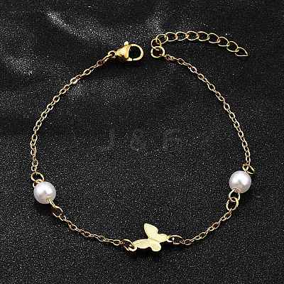 304 Stainless Steel Butterfly Link Bracelets BJEW-C098-01C-G-1