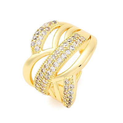 Brass Micro Pave Clear Cubic Zirconia Cuff Rings RJEW-U047-13G-1