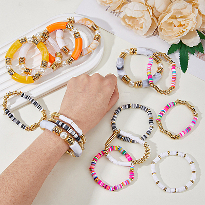 15Pcs 15 Style Ethnic Style Polymer Clay Heishi Surfer Stretch Bracelets Set BJEW-FI0001-41-1