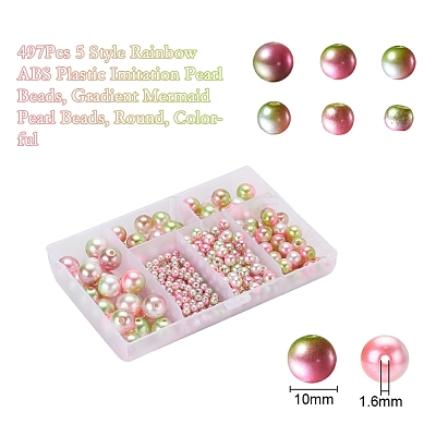 497Pcs 5 Style Rainbow ABS Plastic Imitation Pearl Beads OACR-YW0001-09C-1