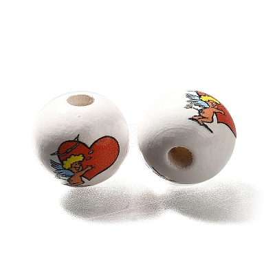 Valentine's Day Element Printed Wood Beads WOOD-R002-01-10-1