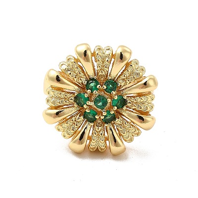 Cubic Zirconia Flower Open Cuff Ring RJEW-C055-05G-1