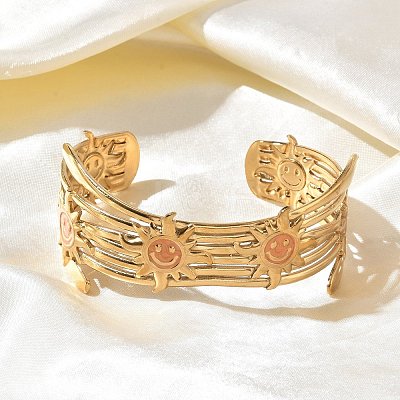 304 Stainless Steel Enamel Cuff Open Bangles for Women BJEW-F542-01G-04-1