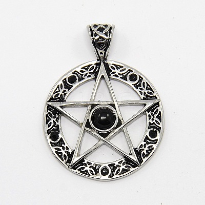 Vintage Men's 304 Stainless Steel Ring with Pentagram Star Pendants X-STAS-O044-25A-1