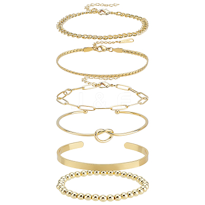 Synthetic Non-magnetic Hematite & Brass & Stainless Steel Cuff Bangles & Link & Charm Bracelets Sets BJEW-PH0004-44-1