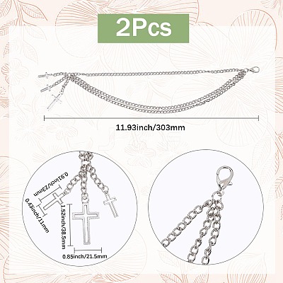 2Pcs Aloy 3-Layer Cross Charm Anklets for Women AJEW-SP0001-96-1