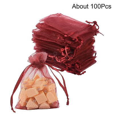 100Pcs Rectangle Organza Gift Drawstring Bags OP-YW0001-03D-1