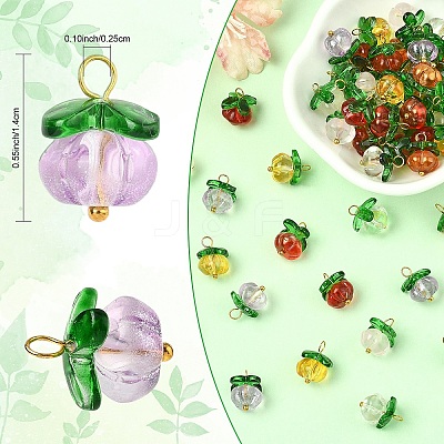 10Pcs Pumpkin Glass Pendants PALLOY-YW00139-01-1