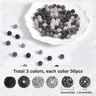 150Pcs 3 Colors Pave Disco Ball Beads RB-SP0001-10A-1