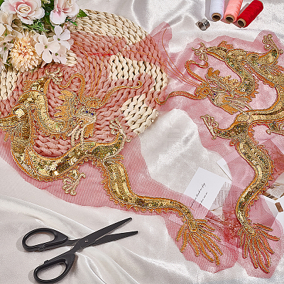 2Pcs 2 Styles Dragon Shape Polyester Embroidery Sew on Flower Appliques PATC-MA0001-36-1
