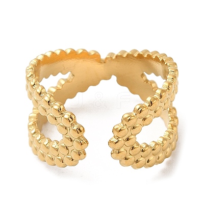 304 Stainless Steel Criss Cross Open Cuff Rings for Women RJEW-D012-10G-1