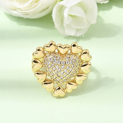 Brass Micro Pave Cubic Zirconia Cuff Open Rings for Women RJEW-F216-01B-G-1