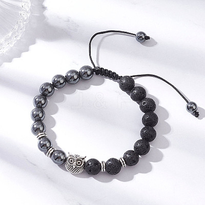 Non-Magnetic Synthetic Hematite & Natural Lava Rock Beads Braided Bead Bracelets BJEW-JB12611-02-1
