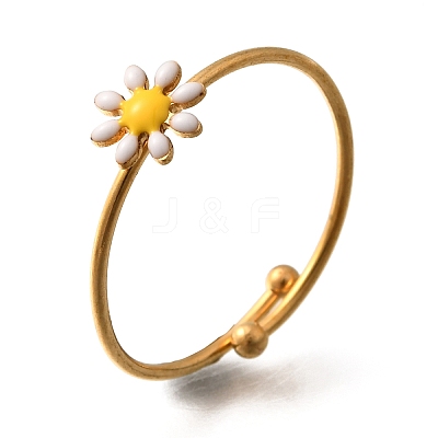 Daisy 304 Stainless Steel Enamel Open Cuff Rings for Women RJEW-M061-01G-05-1