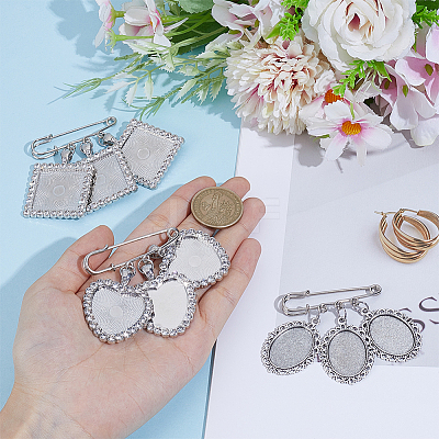 3Pcs 3 Styles Alloy Rhinestone Brooch Base Settings JEWB-OC00002-1