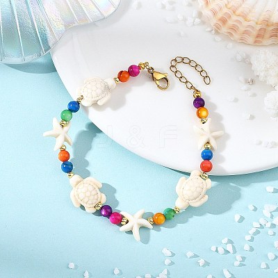 Synthetic Turquoise & Natural Freshwater Shell Beaded Bracelets for Women BJEW-JB13969-1