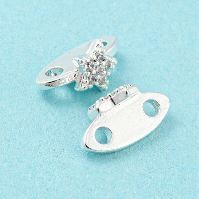 Rack Plating Brass Micro Pave Clear Cubic Zirconia Connector Charms KK-F864-04S-1