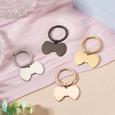 4Pcs 4 Styles Stainless Steel Keychains KEYC-TA0004-81D-1