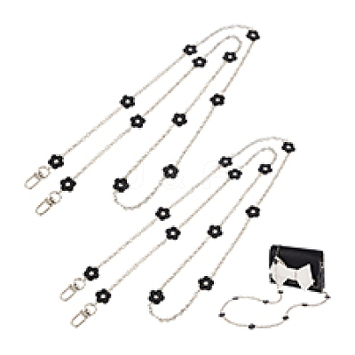 2Pcs Alloy Black Enamel Flower Link Purse Chains AJEW-PH0012-25-1