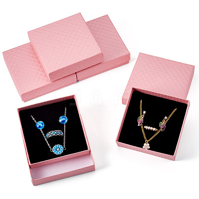5Pcs Rhombus Textured Cardboard Jewelry Packing Boxes with Sponge Inside CBOX-TA0001-18D-1