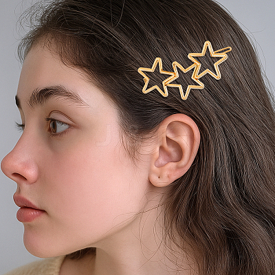 8Pcs 2 Colors Iron and Zinc Alloy Star Hair Barrettes PHAR-HY0001-06-1