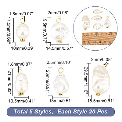 100Pcs 5 Style ABS Plastic Imitation Pearl Beads Pendant KY-AR0001-12-1