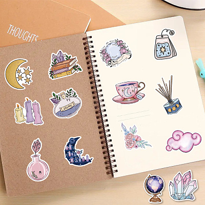 100Pcs 100 Styles PVC Plastic Witch Magic Cartoon Stickers Sets STIC-P004-32-1