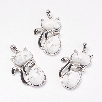 Natural Howlite Kitten Pendants G-G713-B04-1