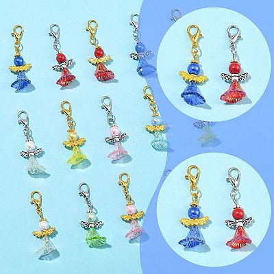8Pcs Acrylic & Glass Pearl & Alloy Pendant Decorations HJEW-FS00071-1