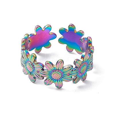 Ion Plating(IP) 304 Stainless Steel Ring Flower Wrap Open Cuff Ring for Women RJEW-C045-17M-1