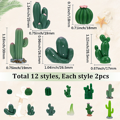 24Pcs 12 Styles Resin Cactus Mini Model DJEW-SP0001-15-1