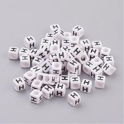 6MM White Letter Acrylic Cube Beads X-PL37C9308-H-1