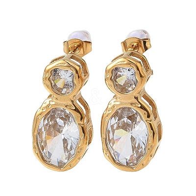 304 Stainless Steel & Clear Cubic Zirconia Dangle Stud Earrings EJEW-G468-03G-03-1