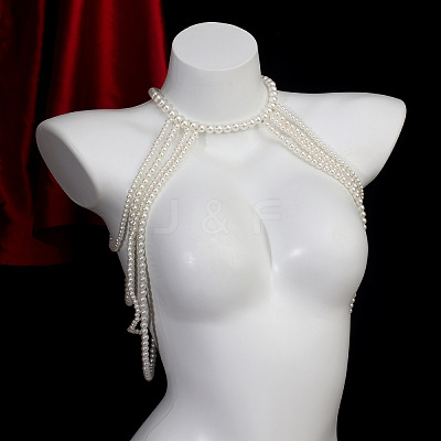 Imitation Pearl Round Beaded Multi-Layered Tassel Shoulder Body Chains for Women FS-WG8FE5F-01-1