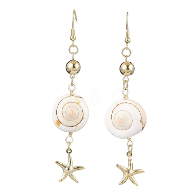 Natural Shiva Eye Shell Dangle Earrings EJEW-JE05798-1