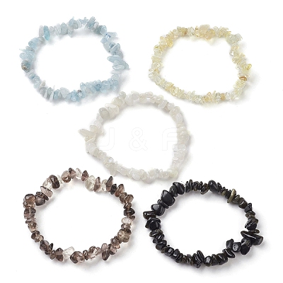 12 Constellation Natural Mixed Gemstone Chip Beaded Stretch Bracelets Sets for Women Men BJEW-JB10264-12-1