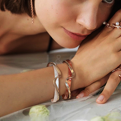 2Pcs 2 Colors Brass Resin Cuff Bracelets for Women BJEW-GO0002-12-1