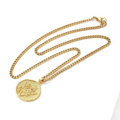 Brass Clear Cubic Zirconia Curb Chain Constellation Pendant Medal Necklaces for Women LS-NJEW-U010-01G-06-1