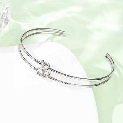 304 Stainless Steel Double Layers Cuff Bangles for Women BJEW-Z165-01P-1