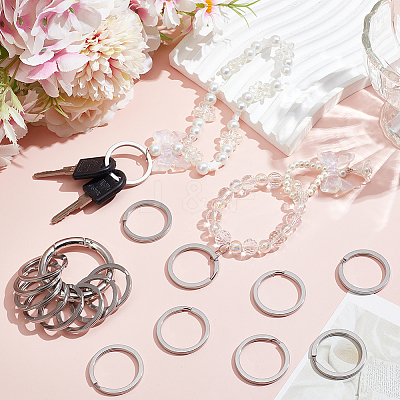 20Pcs 304 Stainless Steel Split Key Rings with 1Pc Alloy Spring Gate Rings FIND-SC0010-29-1