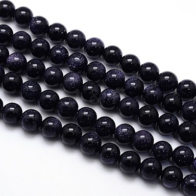 Synthetic Blue Goldstone Round Beads Strands G-O047-11-4mm-1