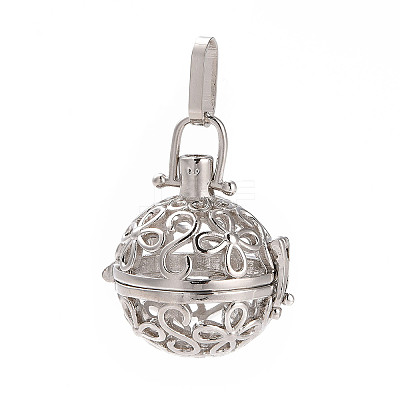 Eco-Friendly Hollow Brass Round Cage Pendants KK-L143-02-NR-1