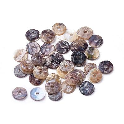 Flat Round Natural Akoya Shell Beads SHEL-N034-11-1